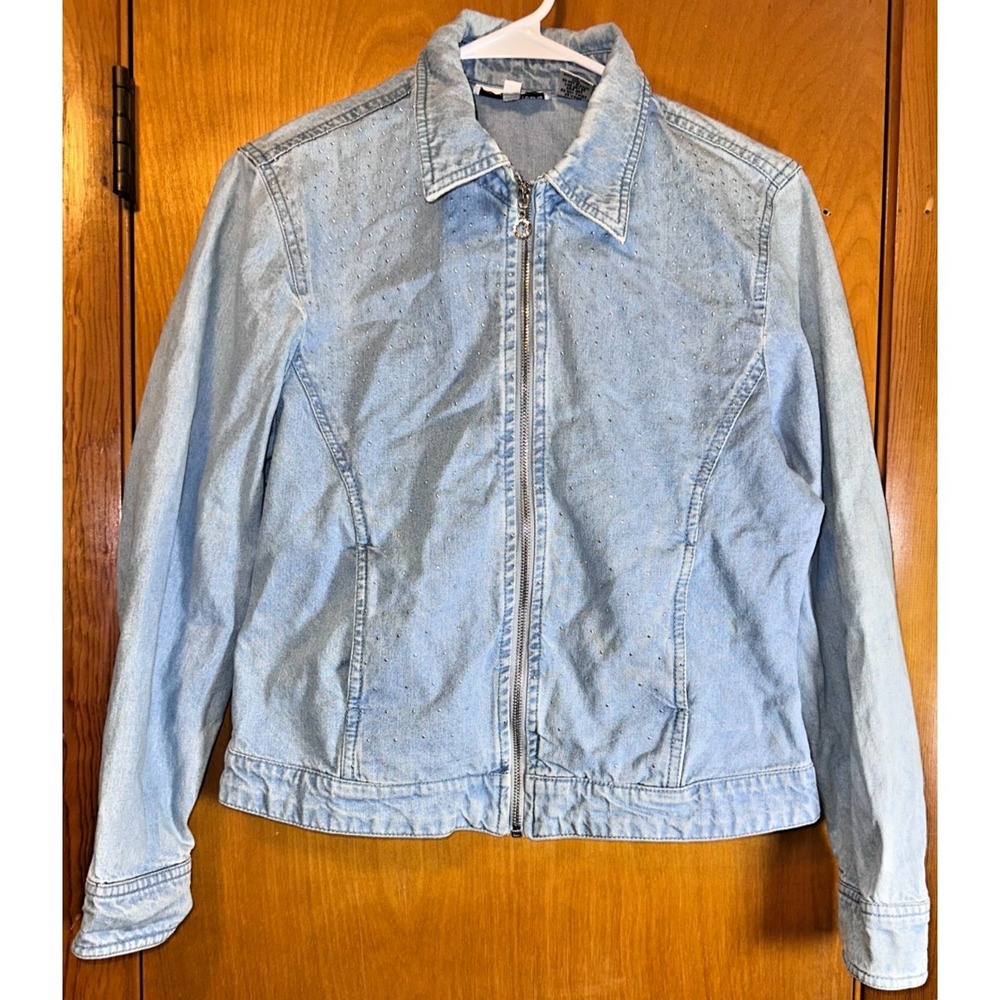 Cathy Daniels C.D.Petites Vintage‎ Studded Zip Up Denim Jean Jacket Small Bling